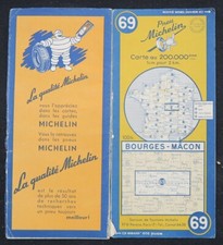 Carte MICHELIN 69 BOURGES MACON 1951 Guide Bibendum pneu tyre map