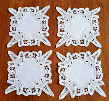 4 Antique Cotton and Lace Lace Up Tablecloths - 19cm x 19cm