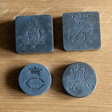Lot of 4 Antique Metal Die Seal Stamps Printing Monogram Crown
