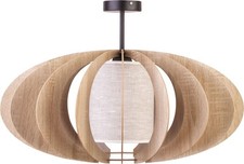 Deckenleuchte à Manger Bois Chêne Beige Tissu E27 Ø44 CM Ronde Salon Lampe