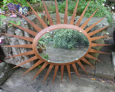 RARE Miroir Soleil bois naturel forme Ovale travail Artisanal vers 1950 bon état