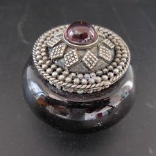 ORIENT ART NEW ART-DECO RUBY PORCELAIN SILVER JEWELRY BOX