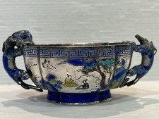 BOL QUADRILOBE EN ARGENT MASSIF EMAILLE CHINOIS CHINESE SILVER ENAMEL BOWL MARK