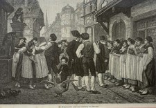 Etching De Meisjesmarkt naar eene schilderij servants market probably Alsace 1894