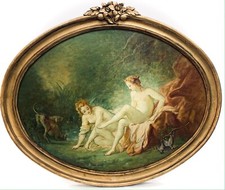 TABLEAU HUILE SUR PANNEAU - DIANE SORTANT DU BAIN D'APRÈS BOUCHER