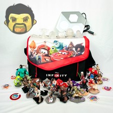 Disney Infinity Figures Lot of 36 with Bases Power Cards Power Pad Portal & Bag