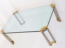 GORGEOUS VINTAGE 1970 1970 VINTAGE BRASS STEEL GLASS BRUSH RECTANGULAR COFFEE TABLE