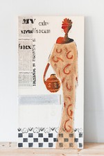 Tableau Femme Africaine Style Ethnique Peinture Collage sur Toile Art Mural