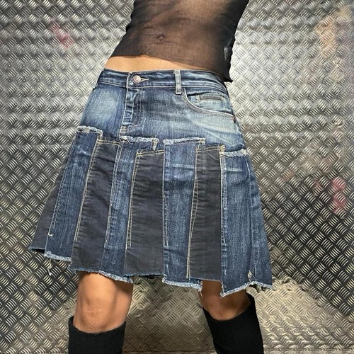Blue denim patched mini - denim,