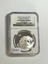 1993 British Virgin Islands $25 Snow Leopard Silver Coin PF 69 Ultra Cameo NGC
