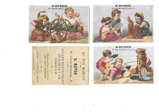 3 antique advertising chromos Au Bon Marché H. 7 cms children's games antique