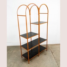 Mid Century Modern Display Cabinet Etagere Hutch Metal Orange Black Rounded Mcm