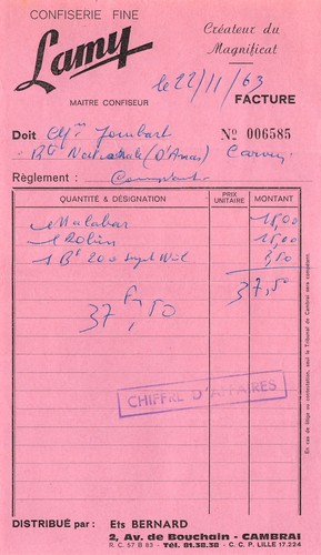 Facture 1963 confiserie - ,