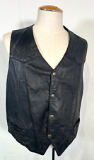 VTG Metal Jackets Black Leather Moto Biker Vest Men's Sz XXL Made in USA