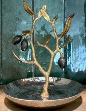 Michael Aram Olive Branch Collection Brass, S.S. & Black Enamel Ring Catch A+