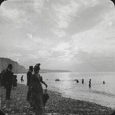 Mers-les-Bains, beach, Somme, old photo glass plate, positive 8.5x10 cm