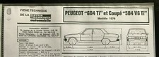8)Fiche Technique R.T.A (RTA); PEUGEOT "604 TI" et Coupé "504 V6 Ti" modèle 1979