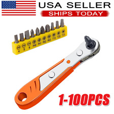 Ratcheting Right Angle Screwdriver Hex Drive 90 Degree Offset + 10pc Bits Set!