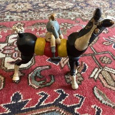 Horse and Rider Wood Painted Articulated Toy Antique Gift O'Cedar C 1950 Rare!