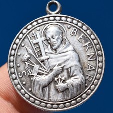 SILVER ST BERNARD MEDAL SIGNED BY PENIN PONCET RARE PIETA RELIGIOUS CHARM
