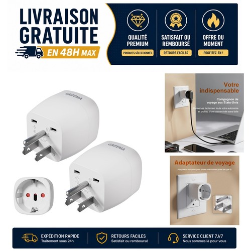 Adaptateur voyage usa - adaptateur, type