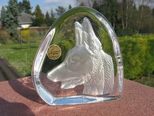 PRESSE PAPIER CRISTAL ARQUES CHIEN BERGER ALLEMAND  9,7 cm haut