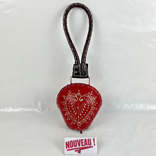 ➜LARGE COW BELL Antique Red Hand Painted Metal/Iron Bell