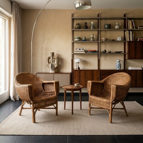 Fauteuils vintage osier bambou - vintage,