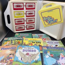 VTG Disney Read Along Lot 8 Cassette Tapes & Books Snow White Pinocchio & CASE