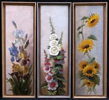 Still Life Flowers Iris Pink Triptych Framed Painting Hoppers Sunflowers