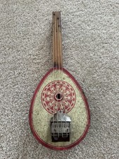 Antique Rare Greek Toy Litho Tin Bouzouki - 4 String
