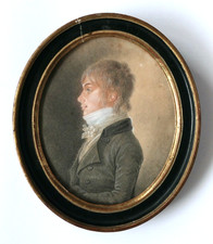 Early 19th century drawing, portrait of young man, gilded wood frame, dandyism