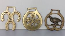 LOT OF 3 ANTIQUE BRASS HORSE HARNESS MEDALLIONS - 8cm - 170g