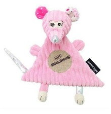 M4.  DOUDOU PLAT TRIANGLE BABY DEGLINGOS SOURIS COQUELICOS ROSE ARGENT - NEUF