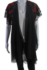 Blanche X Saks Fifth Avenue Womens Black Floral Open Front Blouse Top Size OS
