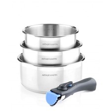 Lot de 3 casseroles inox manche amovible Arthur Martin 5531