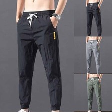 Pantalon de travail homme coton lin taille élastique jogging léger ample