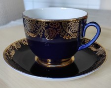 Tasse en Cobalt avec Soucoupe Décorée d'or - Lomonosov - Saint-Pétersbourg