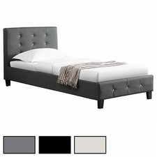 Lit simple avec sommier 90x190cm revêtement synthétique capitonné et strass