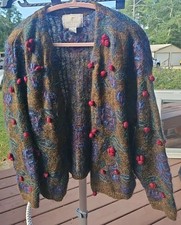 EXPRESS TRICOT Women's MOHAIR BLEND 3D Brown Blue Green Red Cardigan Sweater Sm
