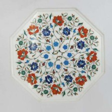 12 " Marbre Blanc Table Haut Pierre Inlay Pietradura Handmade Work