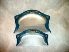 1920s JAPAN HP TOLE CRUMBER TRAY BIRD FLOWERS FRENCH BLUE ALUMINUM COTTAGE CORE