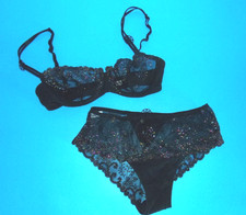Simone Perele Lace Demi Bra ( sz 34 B ) and Panty ( sz S )  Set, Gem Black Lace