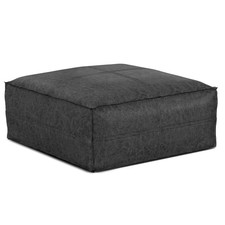 Brody Boho Square Pouf in Distressed Black Vegan Faux Leather