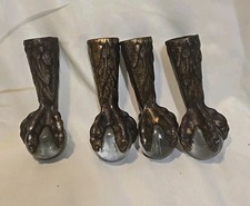 Antique Set Of 4 Glass Ball Cast Iron Claw Foot Feet Table Stool Legs 4" Tall