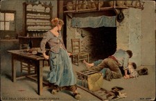 Les Deux Coqs d'Apres Debat-Ponsan vintage postcard a439