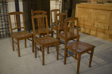 Lot of 6 Art Deco Oak Cane Chairs 1930's