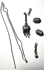 Chaîne de montre à gousset chatelaine,  décor émaillé, argent VENDU EN ETAT