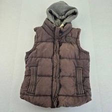 SUPERDRY Gilet Large Grey Men's Academy Feather Down Cotton Hooded Casual