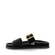 Prada Triangle logo Velvet Sandals 35 Ladies' Black 1XX715 sack Box Included